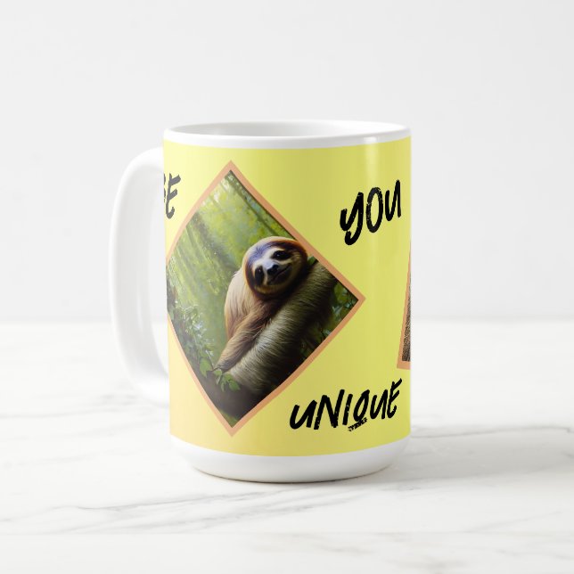 Sloth "Be You Unique", Coffee Mug (Front Left)