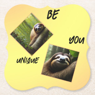 Sloth "Be You Unique",  Paper Coaster