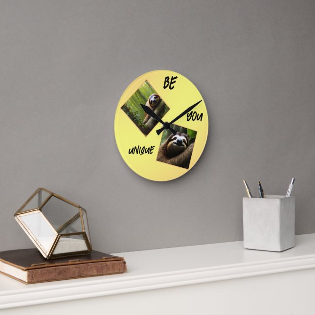 Sloth "Be You Unique",  Round Clock (Office)
