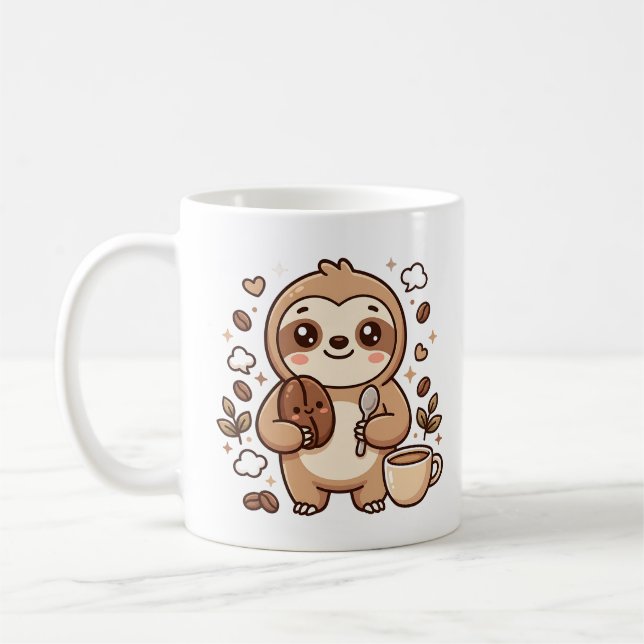 Sloth Bean Kawaii Coffee Mug (Left)