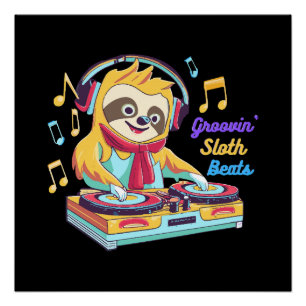 Sloth Beats retro vintage vibrant Poster