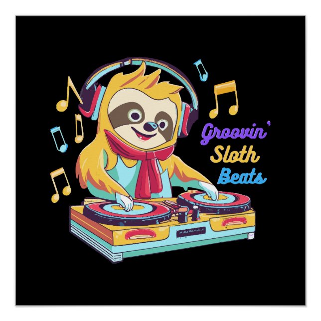  Sloth Beats retro vintage vibrant Poster (Front)