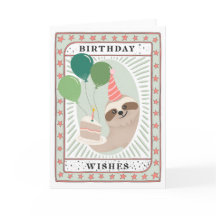 Sloth Birthday Card | Birthday Wishes Cake Card