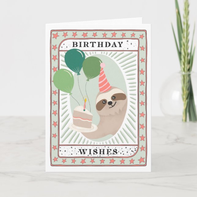 Sloth Birthday Card | Birthday Wishes Cake Card (Front)