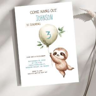 Sloth Birthday Come Hang Out 1st Birthday Invitation