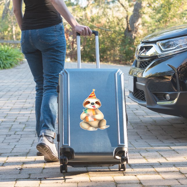 Sloth birthday gift cute funny happy party hat Cla (Suitcase Insitu)