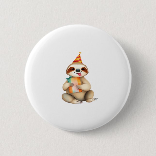 Sloth birthday gift cute funny happy party hat Cla 6 Cm Round Badge (Front)