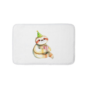 Sloth birthday gift cute funny happy party hat Cla Bath Mat