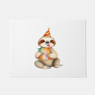 Sloth birthday gift cute funny happy party hat Cla Doormat