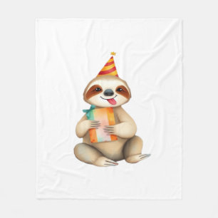 Sloth birthday gift cute funny happy party hat Cla Fleece Blanket