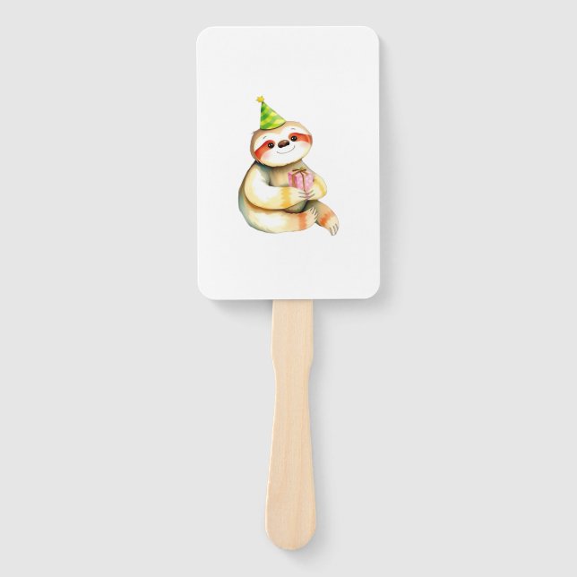 Sloth birthday gift cute funny happy party hat Cla Hand Fan (Front)