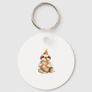 Sloth birthday gift cute funny happy party hat Cla Key Ring