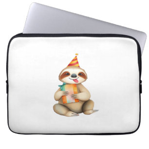 Sloth birthday gift cute funny happy party hat Cla Laptop Sleeve