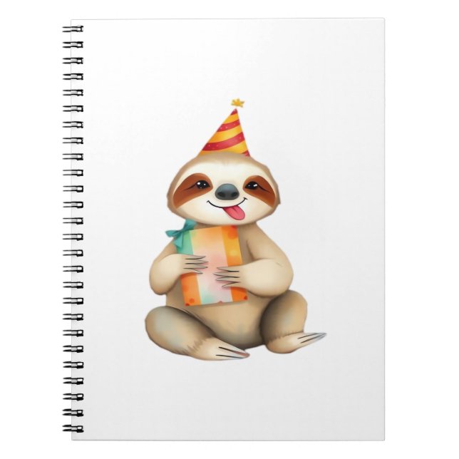 Sloth birthday gift cute funny happy party hat Cla Notebook (Front)