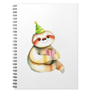 Sloth birthday gift cute funny happy party hat Cla Notebook