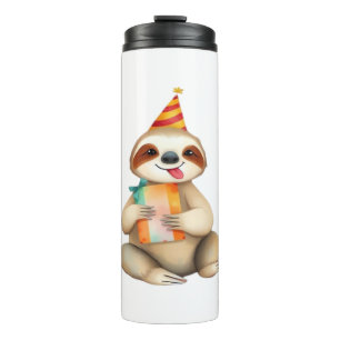Sloth birthday gift cute funny happy party hat Cla Thermal Tumbler