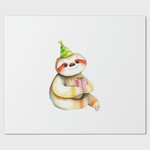 Sloth birthday gift cute funny happy party hat Cla Wrapping Paper