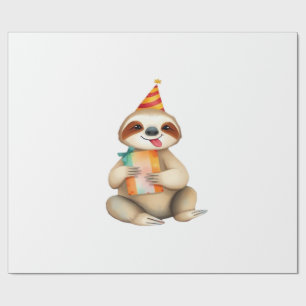 Sloth birthday gift cute funny happy party hat Cla Wrapping Paper