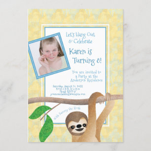Sloth Birthday Party Hang Out with Childs Photo Invitation