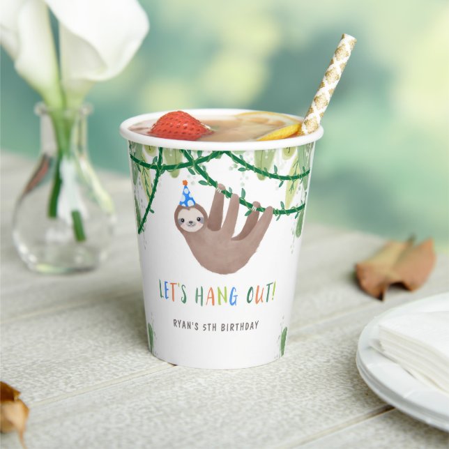 Sloth Birthday Party in Blue and White Paper Cups (Insitu)
