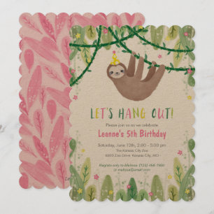 Sloth Birthday Party in Pink & Yellow Invitation