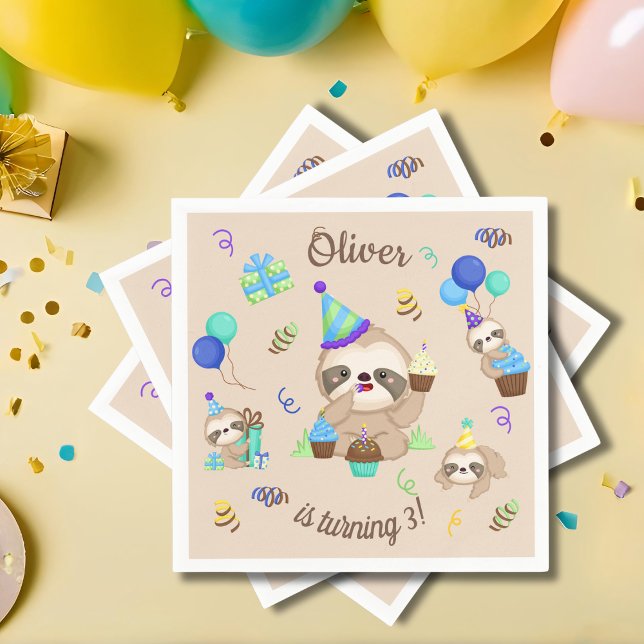 Sloth Birthday Party Napkin (Creator Uploaded)