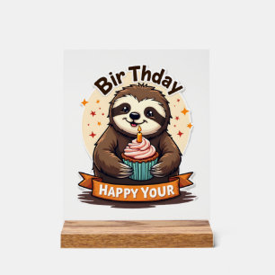Sloth Birthday Shirt Vintage Cake Animal Graphic Acrylic Sign