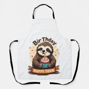 Sloth Birthday Shirt Vintage Cake Animal Graphic Apron