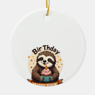 Sloth Birthday Shirt Vintage Cake Animal Graphic Ceramic Ornament