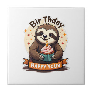 Sloth Birthday Shirt Vintage Cake Animal Graphic Ceramic Tile
