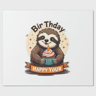 Sloth Birthday Shirt Vintage Cake Animal Graphic Wrapping Paper