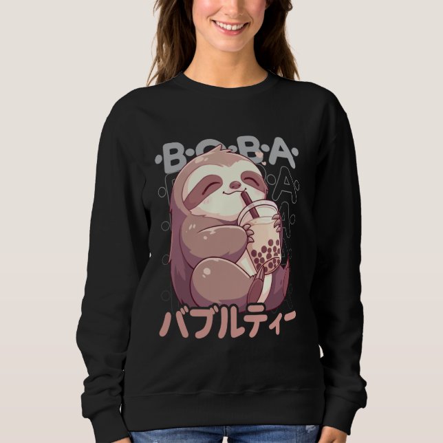 Sloth Boba Tea Kawaii Bubble Tea Sloth Anime Neko  Sweatshirt (Front)