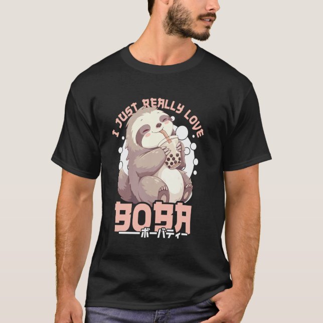 Sloth Boba Tea Kawaii Bubble Tea Sloth Anime Neko  T-Shirt (Front)
