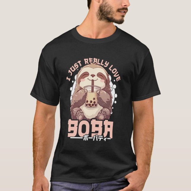 Sloth Boba Tea Kawaii Bubble Tea Sloth Anime Neko  T-Shirt (Front)
