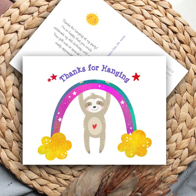 Sloth Boho Rainbow Birthday Cute Modern Thank You Postcard (Creator Uploaded)