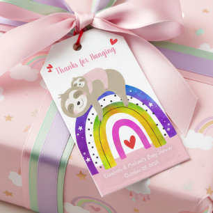 Sloth Boho Rainbow Pink Girl Baby Shower Cute Bold Gift Tags