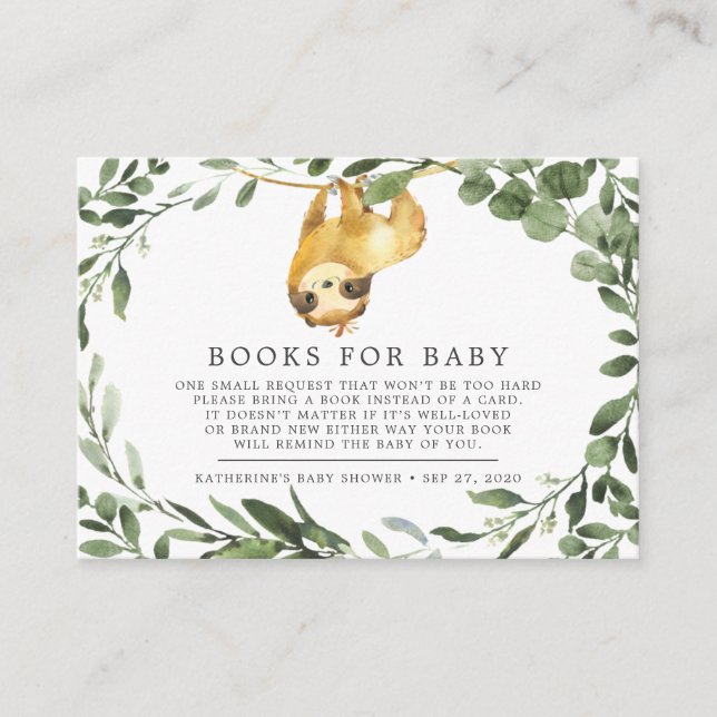 Sloth Books For Baby Baby Shower Card (Front)