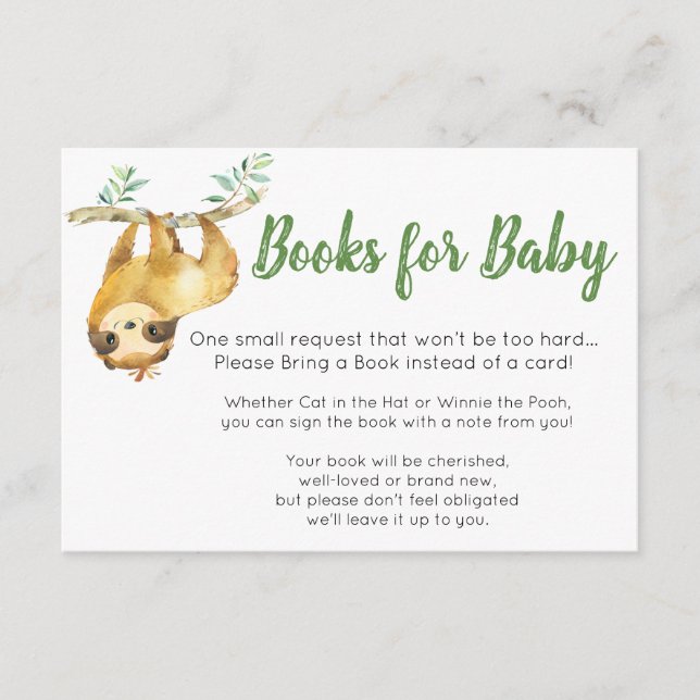 Sloth Books for Baby Card (Front)