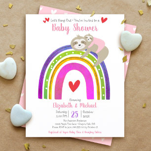 Sloth Budget Girl Baby Shower Rainbow Invitation