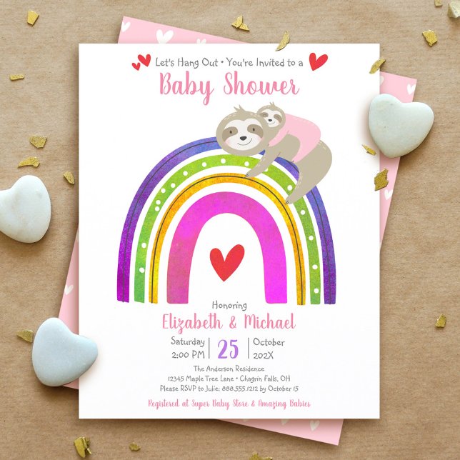  Sloth Budget Girl Baby Shower Rainbow Invitation  (Creator Uploaded)