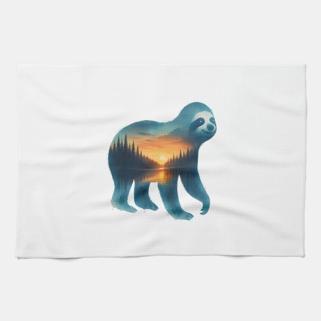 Sloth Camping Lover Tea Towel (Horizontal)