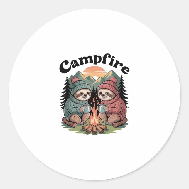 Sloth camping Team Official campfire Classic Round Sticker (Front)