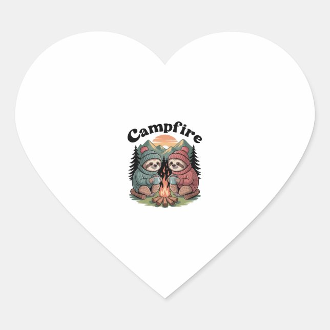 Sloth camping Team Official campfire Heart Sticker (Front)