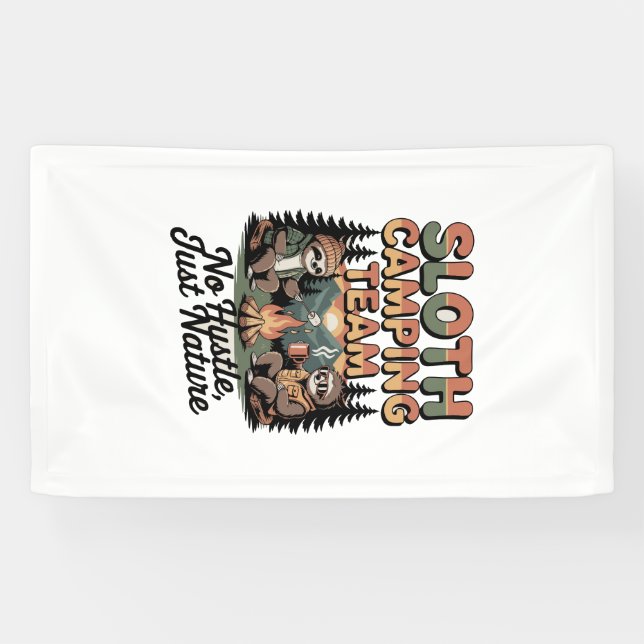 sloth camping team with nature banner (Horizontal)