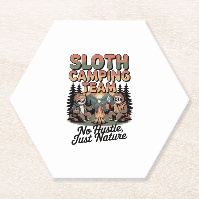 sloth camping team with nature paper coaster (Front)