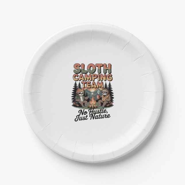 sloth camping team with nature paper plate (Front)