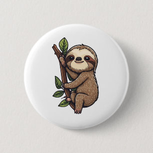 Sloth cartoon illustration 6 cm round badge
