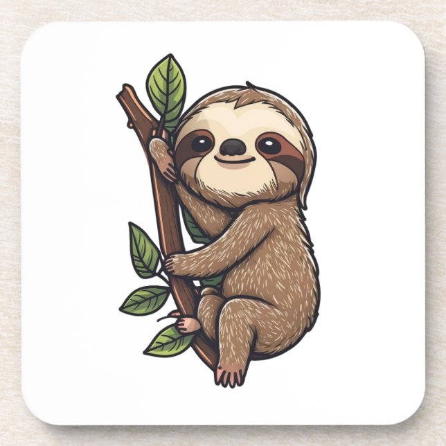 Sloth cartoon illustration coaster (Front)