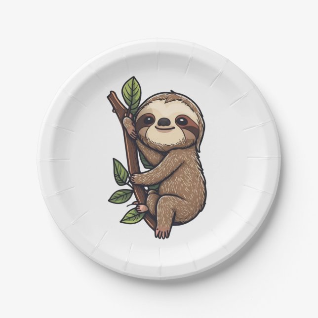 Sloth cartoon illustration paper plate (Front)