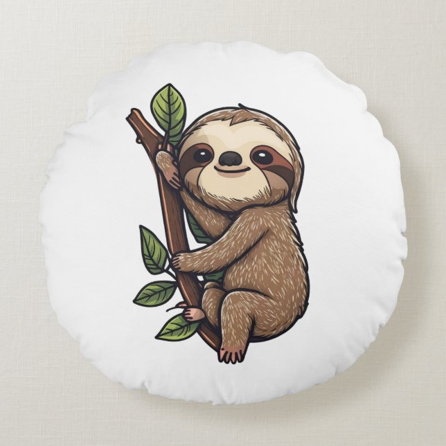 Sloth cartoon illustration round cushion (Front)